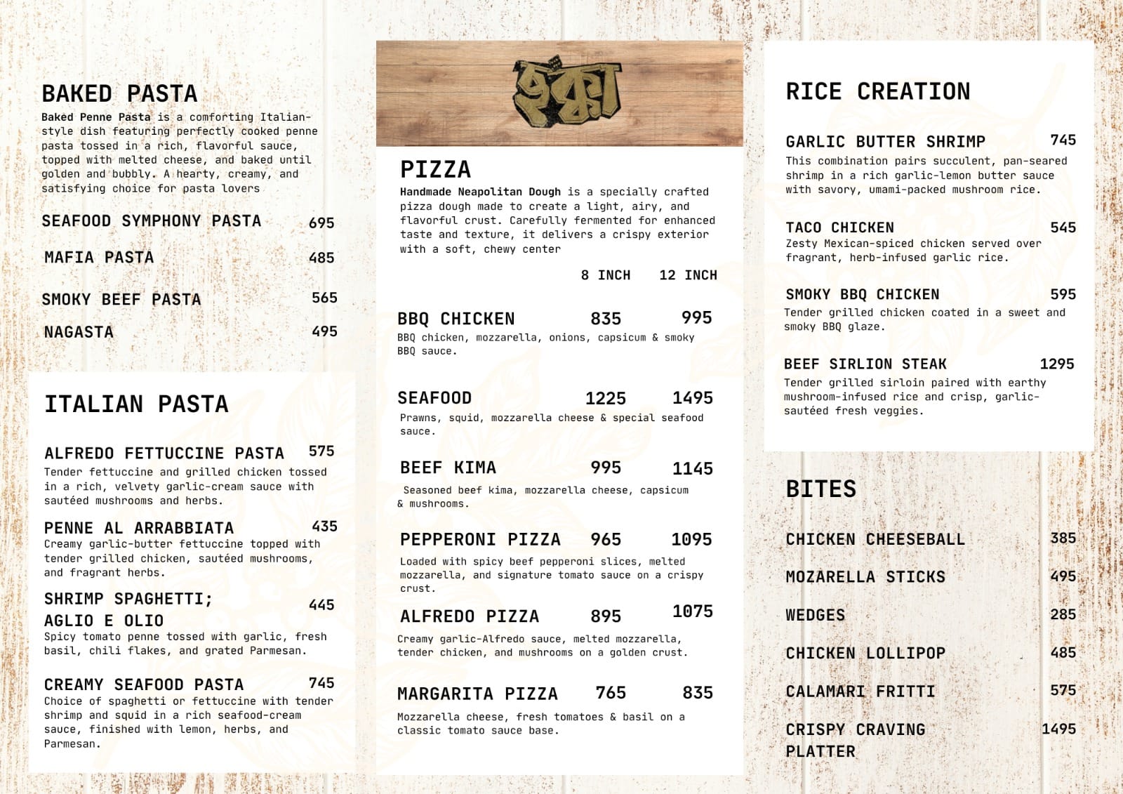 Chokka Banani printed food menu